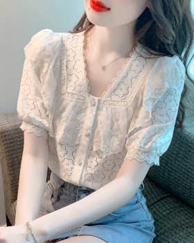 Korean style all-match summer shirt splice lace tops for women