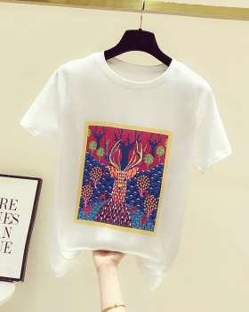 Summer printing T-shirt temperament satin tops for women