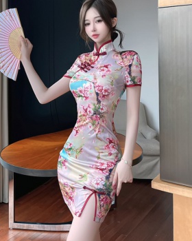 Retro slim cheongsam package hip printing dress