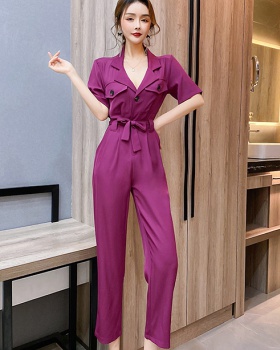 Slim pinched waist long pants single-breasted jumpsuit