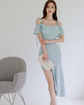 Fashion elegant temperament slim flat shoulder dress