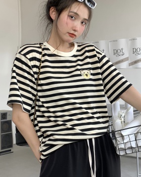 Summer short sleeve small shirt stripe T-shirt for women