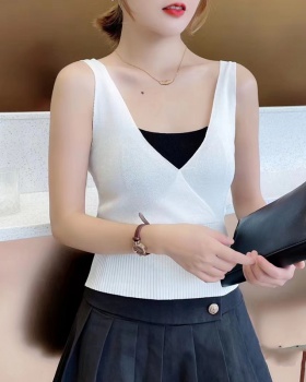 Knitted slim tops short vest for women