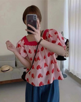 Printing puff sleeve doll shirt Korean style tops