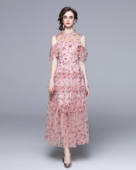 Chiffon strapless floral temperament long dress for women