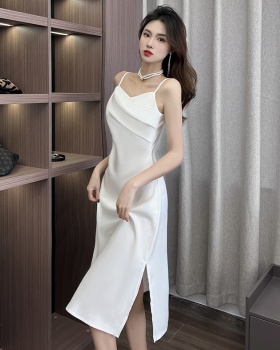 Satin France style slim dress sling temperament long dress