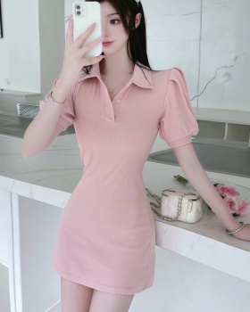 France style slim pinched waist college short dress