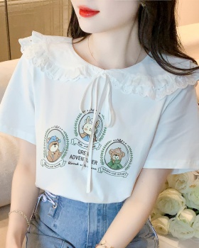 Pure cotton summer tops white short sleeve T-shirt for women