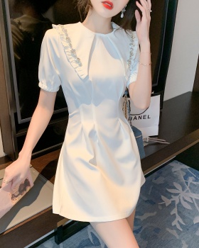 Doll collar rhinestone summer white dress for women