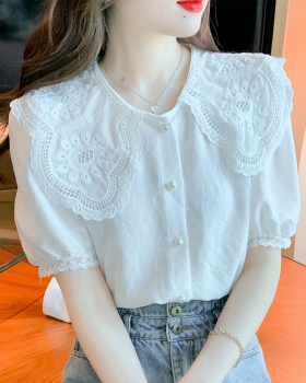 White doll collar lace shirt lady temperament short sleeve tops