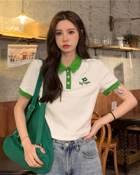 Letters lapel short embroidery short sleeve T-shirt