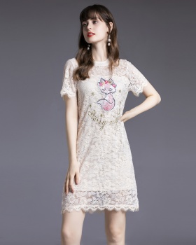 European style crochet lace short sleeve summer dress