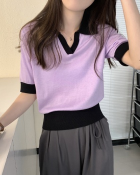 Korean style short sleeve wool thin knitted tops
