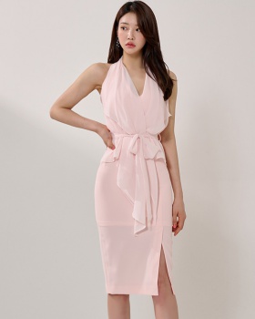 Korean style halter slim V-neck summer fashion splice dress