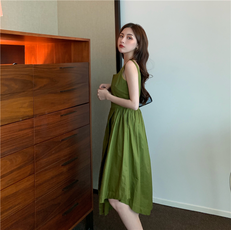 Square collar big skirt Korean style dress for women