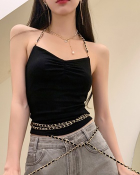 Chain sling halter black vest summer spicegirl sexy tops