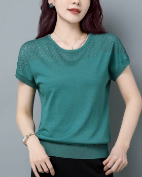 Hollow short tops round neck thin T-shirt for women