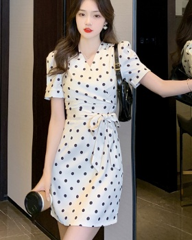 Temperament slim France style polka dot dress for women