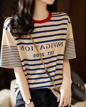 Stripe short sleeve tops pure cotton summer T-shirt