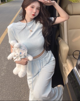 Casual knitted straight pants tops 2pcs set