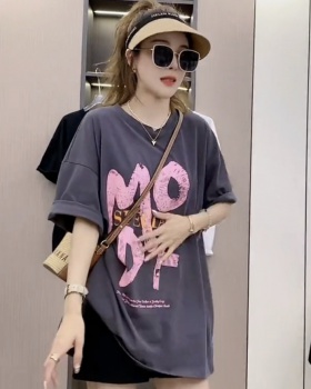 Korean style round neck T-shirt printing summer tops for women