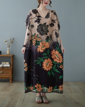 Short sleeve Casual printing robe retro big dress