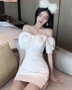 Sexy package hip strapless bow sling splice dress