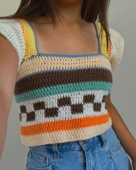 Hollow European style weave vest sexy knitted sling tops