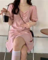 Retro puff sleeve pinched waist dress for women