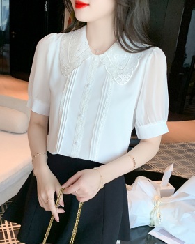 Doll collar white shirt summer tops for women