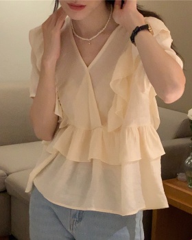 Short sleeve sweet lotus leaf edges Korean style shirt