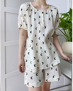 Printing moon cotton shorts Casual thin pajamas 2pcs set