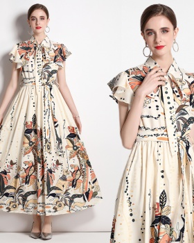 Retro sleeveless summer frenum long printing dress