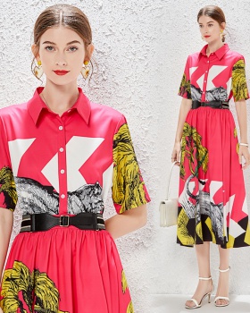 Printing short sleeve shirt European style leopard dress