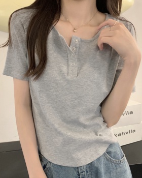 Pure Korean style tops buckle T-shirt for women