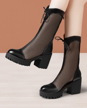 Hollow high-heeled summer boots thin slim half Boots for women