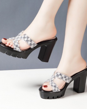 Rhinestone fashion platform high-heeled slippers for women