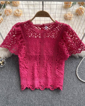 Korean style boats sleeve lace shirt for women