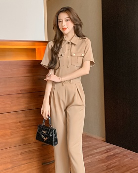 Double-breasted pinched waist summer long pants 2pcs set