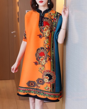 Summer Western style printing middle-aged dress for women