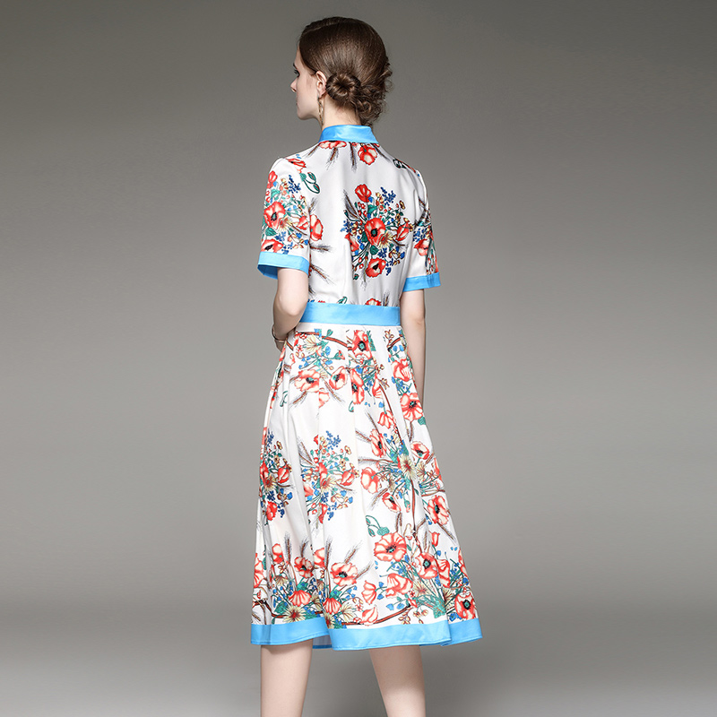Printing European style short sleeve slim dress