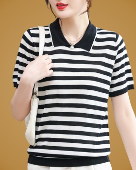 Short sleeve summer tops stripe shirts for women