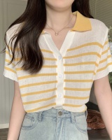Mixed colors stripe cardigan retro Korean style tops for women