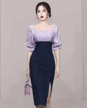 Pinched waist dress square collar long dress for women