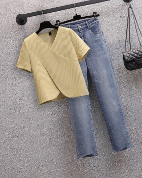 Western style summer jeans fat sister T-shirt a set