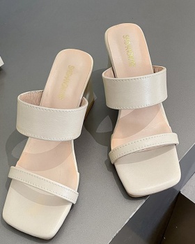 Summer middle-heel square head slippers for women