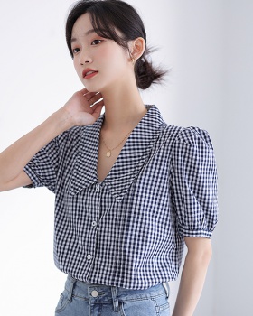 Plaid Cover belly shirt unique tops for women