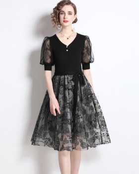 Gauze embroidery knitted dress