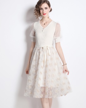 Gauze embroidery knitted dress for women