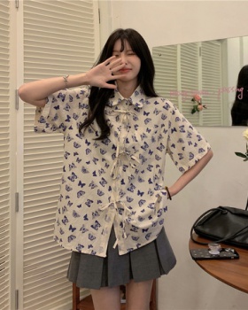 Retro short sleeve tops printing Japanese style shirt